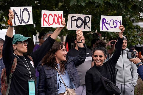 Protesters demonstrate against far-right anti-immigration protest